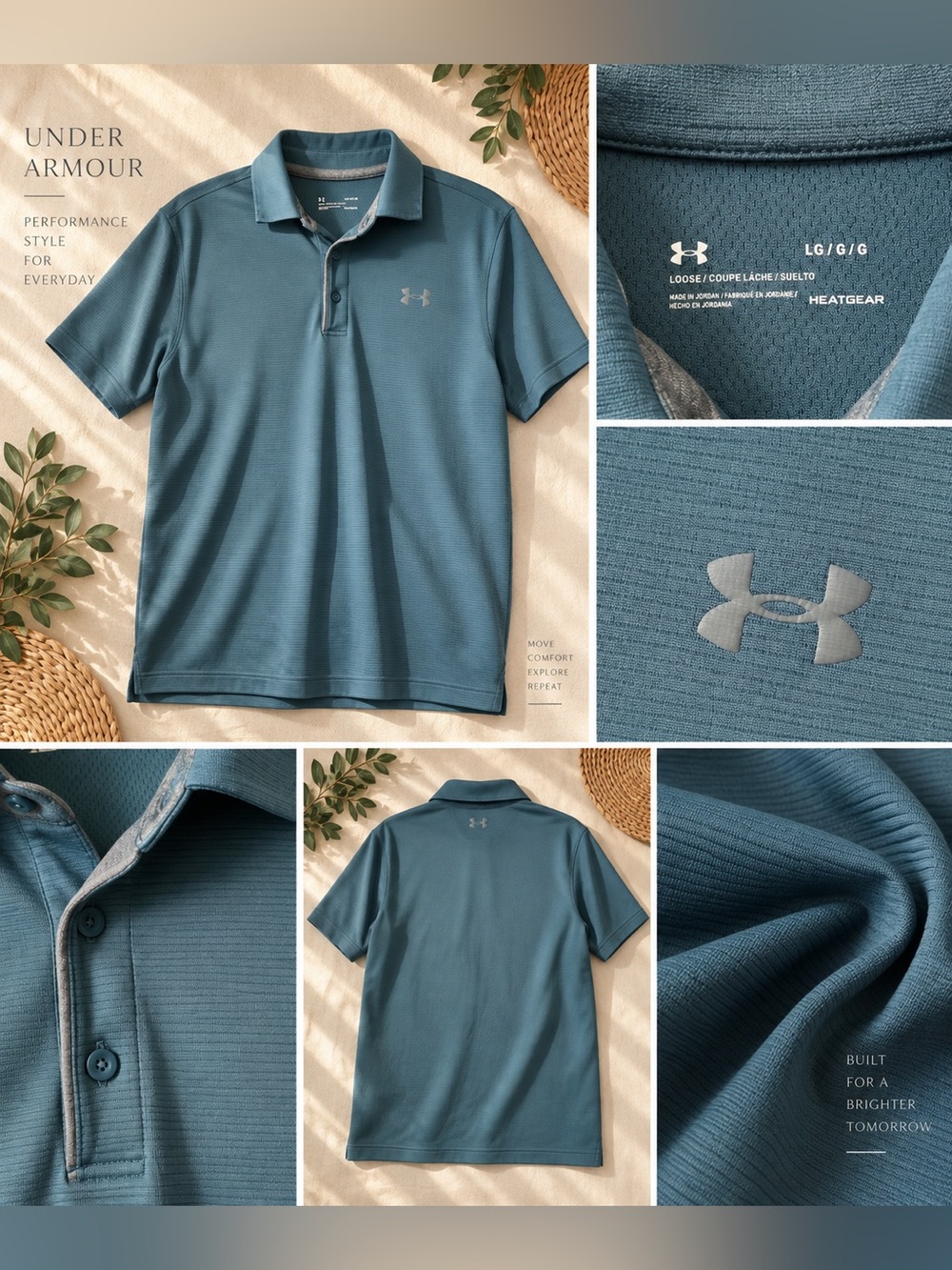 Under Armour Men’s HeatGear Polo Shirt – Blue/Teal – Large